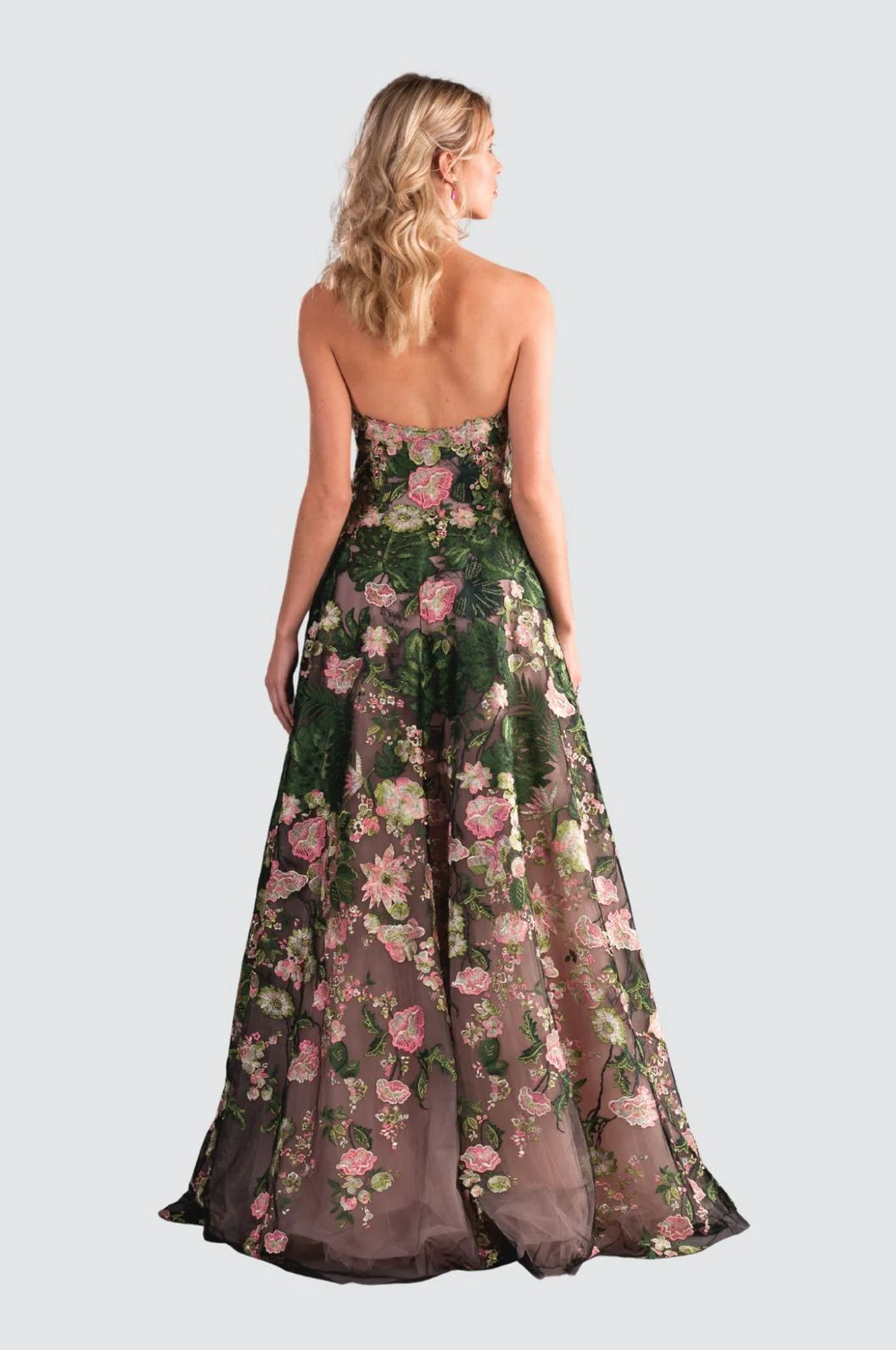 Elegant Strapless Floral Embroidered Gown - Wildflower by Olvi's — view 4