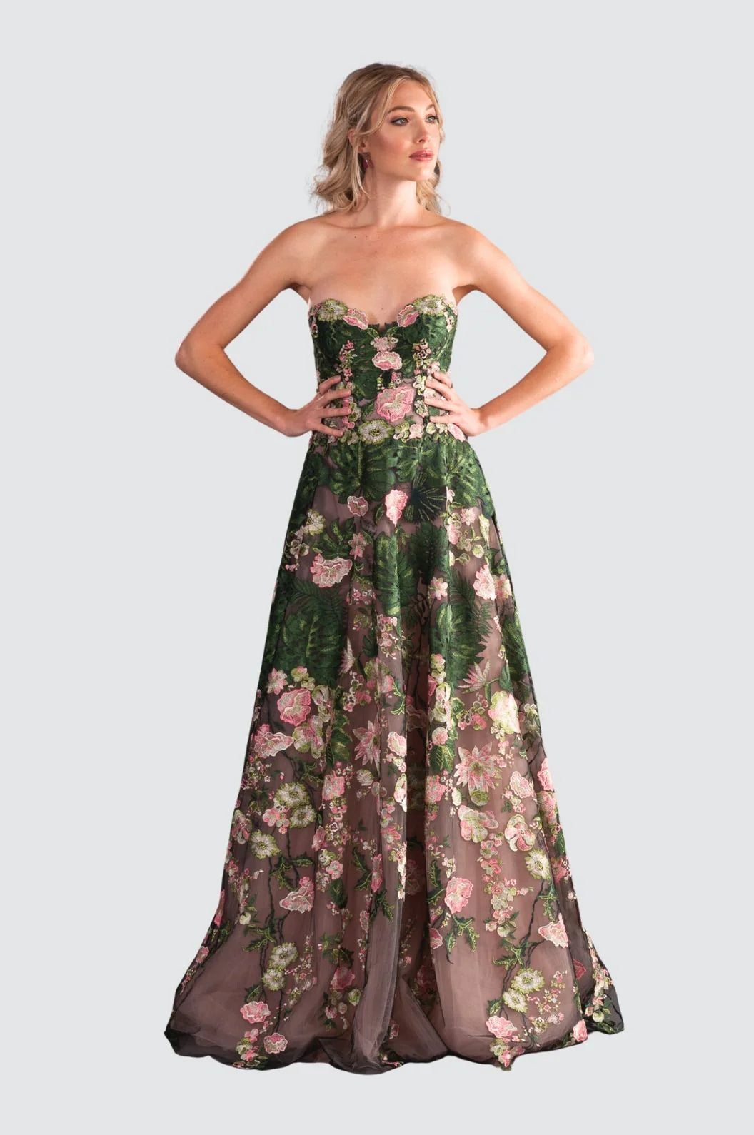 Elegant Strapless Floral Embroidered Gown - Wildflower by Olvi's | 25 South Boutiques