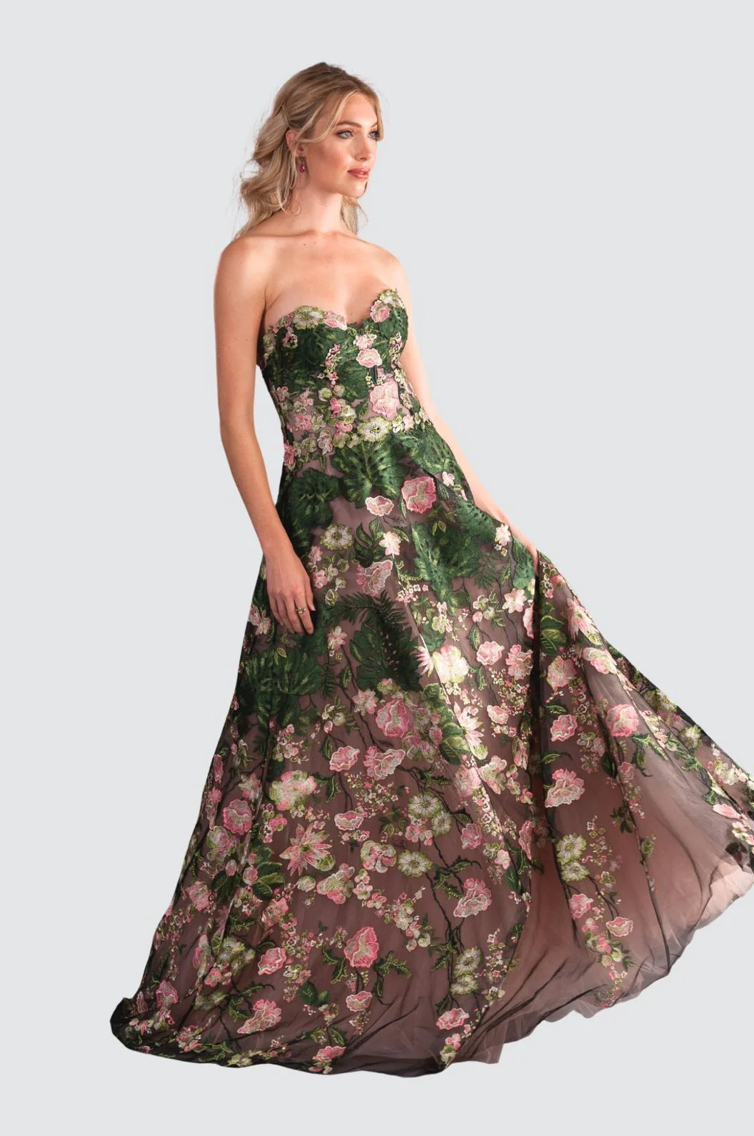 Elegant Strapless Floral Embroidered Gown - Wildflower by Olvi's — alternate view