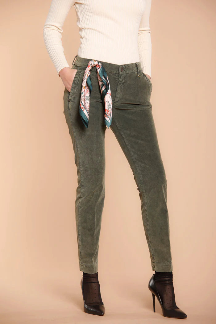 Jaqueline Velvet Chino Pants - Olive Green by Masons — alternate view