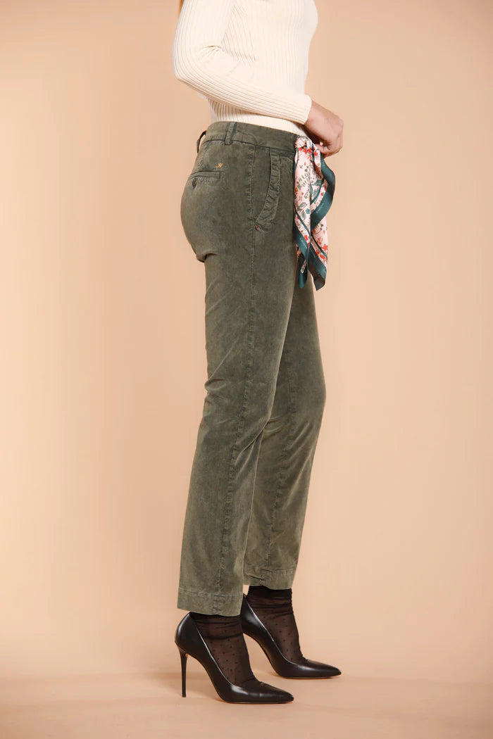 Jaqueline Velvet Chino Pants - Olive Green by Masons — view 3