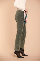 Jaqueline Velvet Chino Pants - Olive Green by Masons — view 3