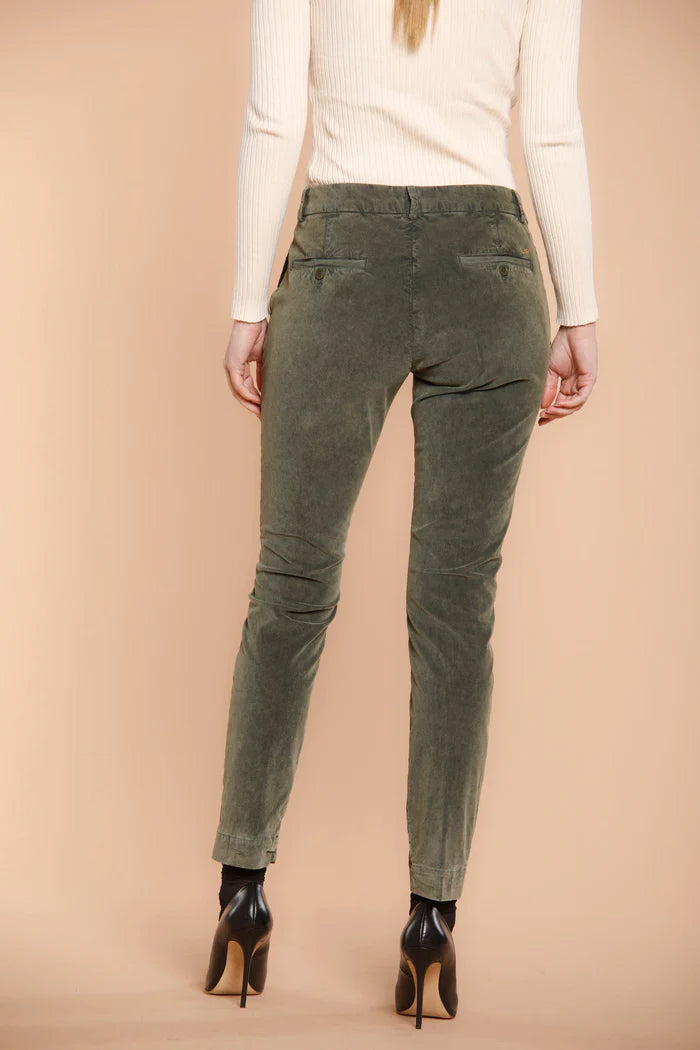 Jaqueline Velvet Chino Pants - Olive Green by Masons — view 4