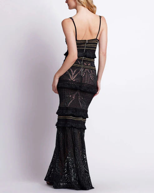 Lace & Fringe Maxi Dress - Black by PatBo — view 3