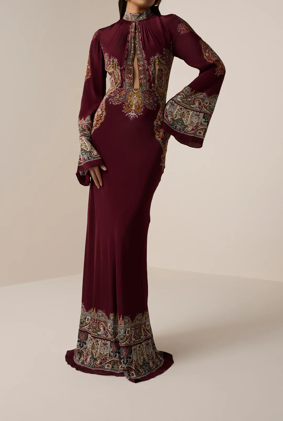 Shifa Long Dress - Burgundy by Hemant & Nandita — view 3
