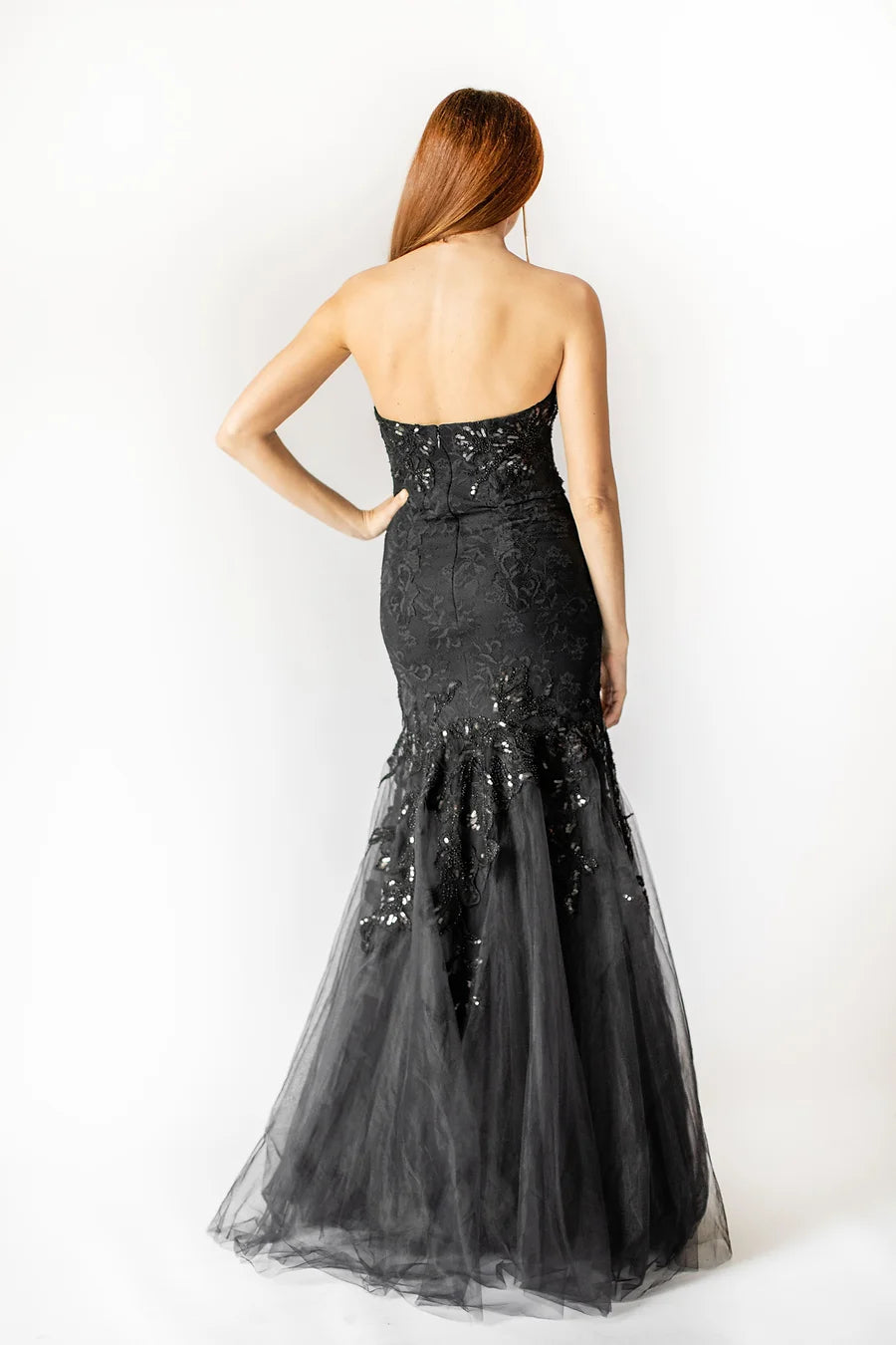 Strapless Tulle Mermaid Gown - Black by Olvi's — alternate view