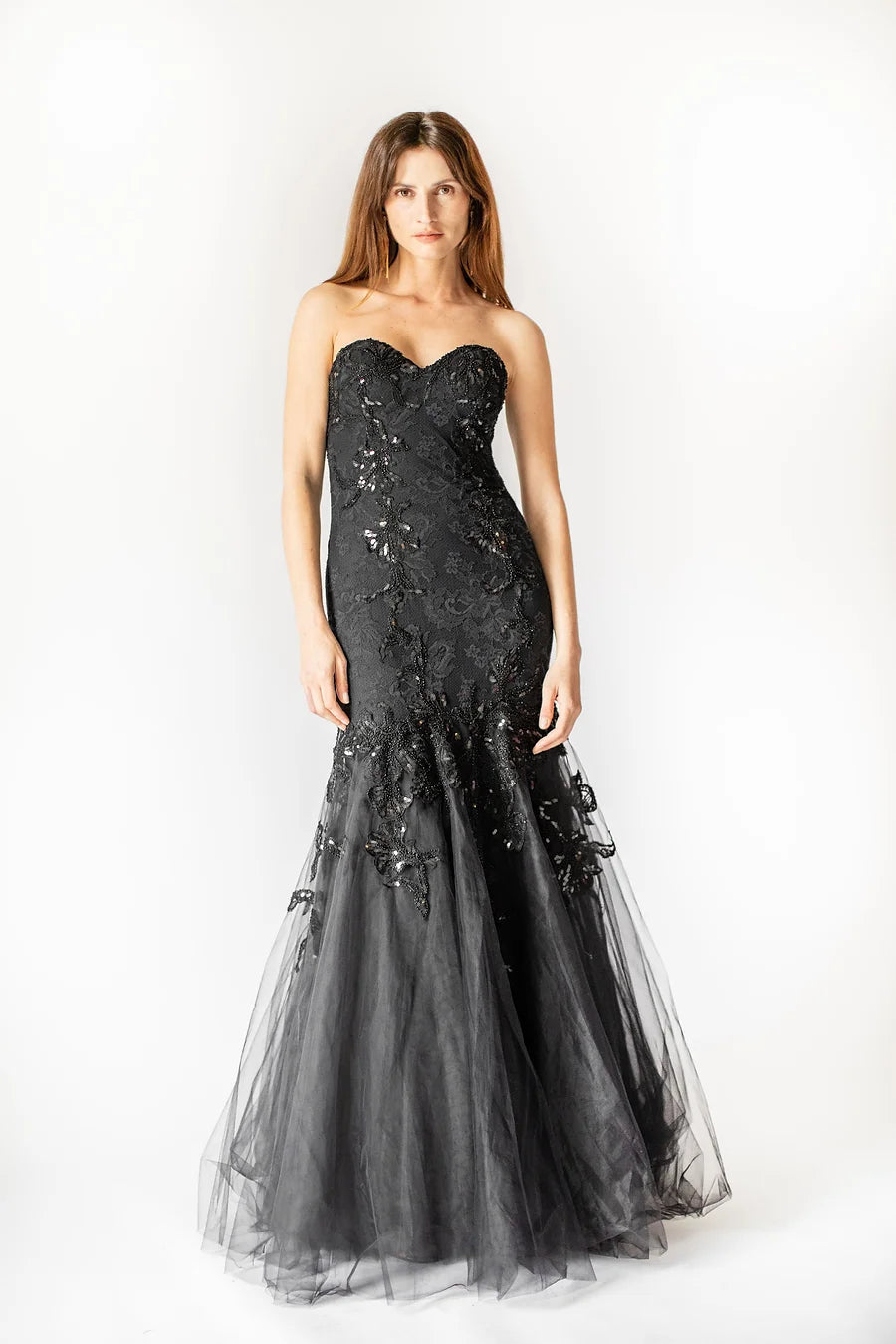 Strapless Tulle Mermaid Gown - Black by Olvi's | 25 South Boutiques