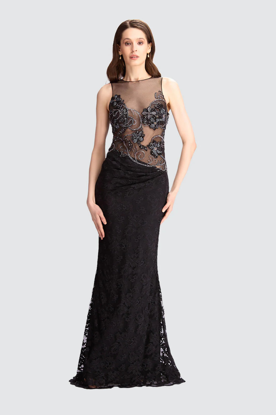 Illusion Embellished Lace Gown - Black by Olvi's | 25 South Boutiques
