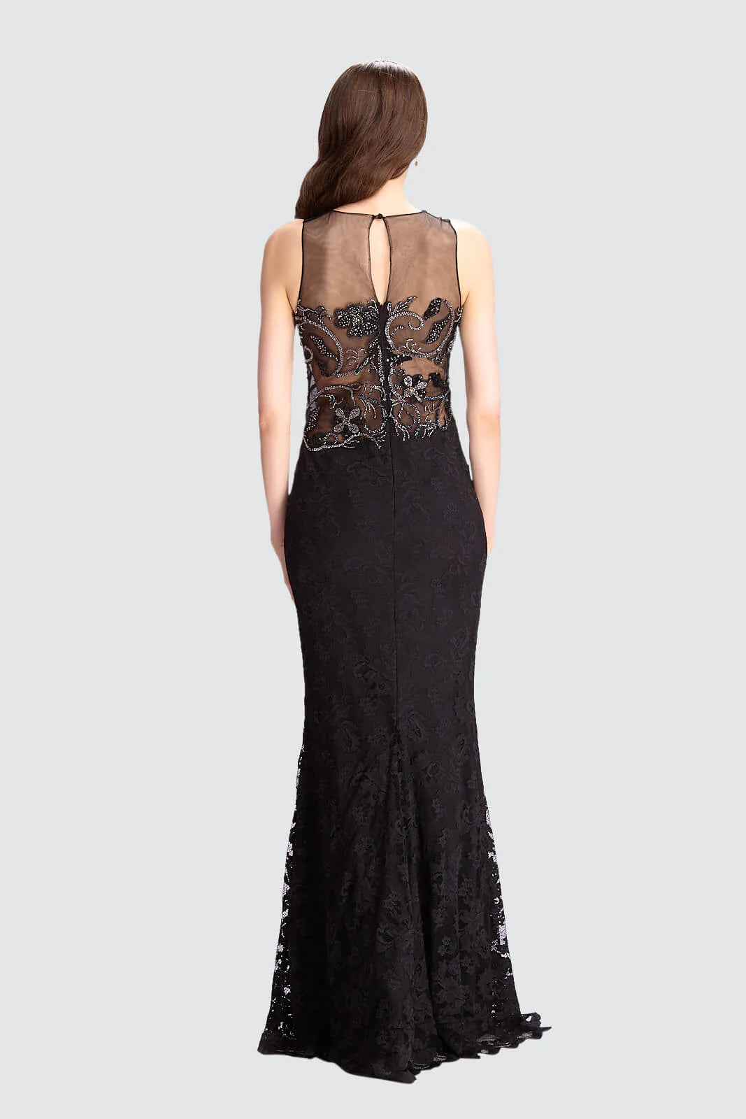Illusion Embellished Lace Gown - Black by Olvi's — alternate view