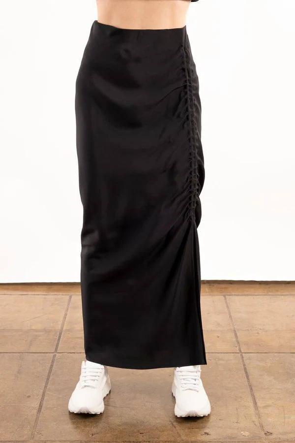 Yasmine Silk Bias Skirt with Drawstrings - Black by Elaine Kim — view 3