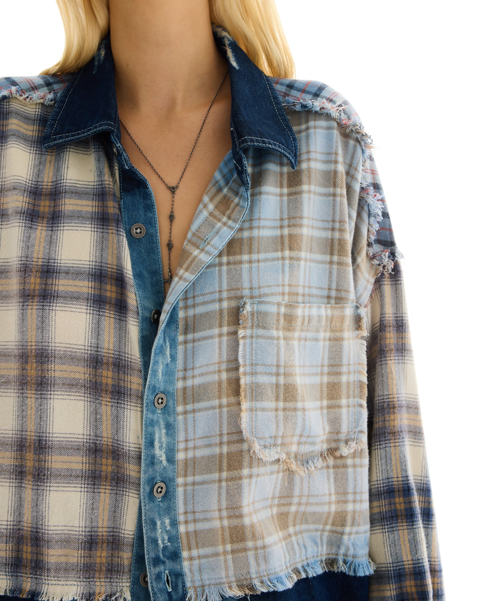 Mixed Flannel And Denim Shirt - Blue by The Tales — view 4