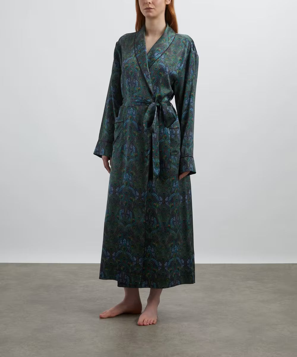Liberty London Silk-Satin Robe - Peacock Manor, view 2
