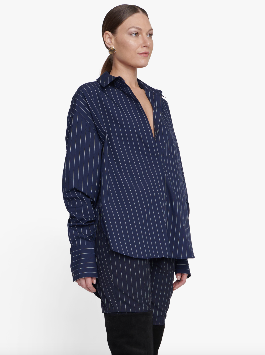Colton Shirt - Navy Stripe by STAUD — alternate view