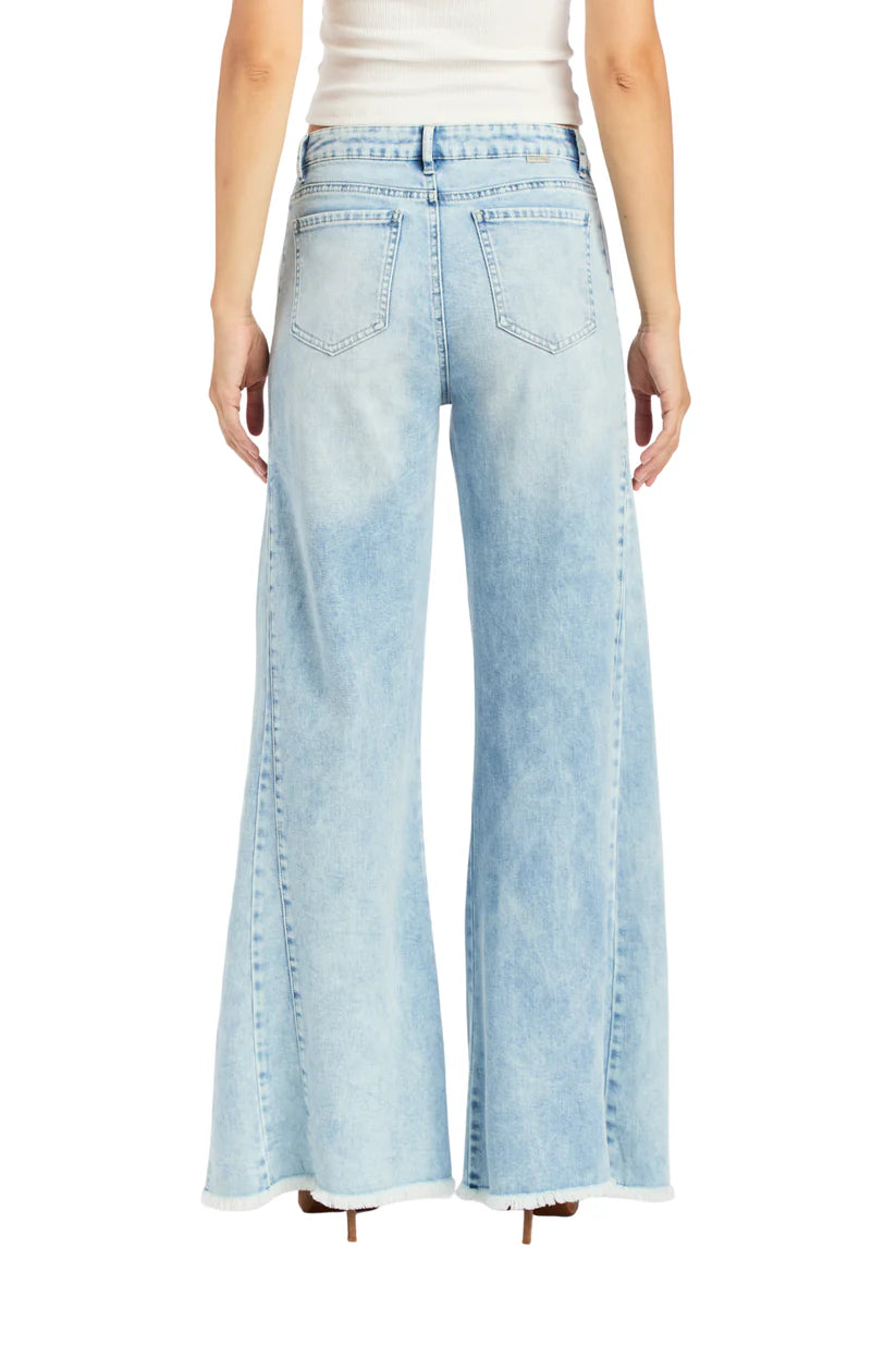 Side Paneled Seam Wide Leg - Light Indigo by Tractr — view 3