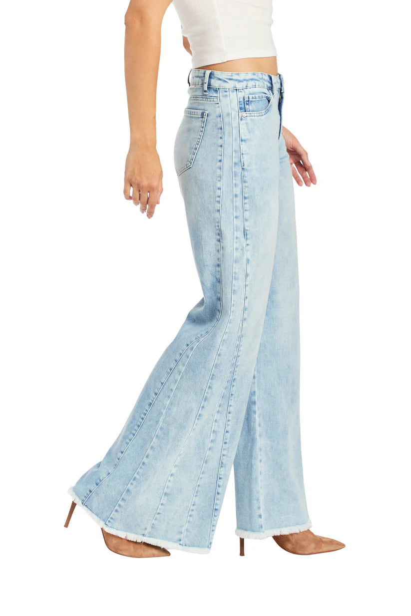Side Paneled Seam Wide Leg - Light Indigo by Tractr — alternate view