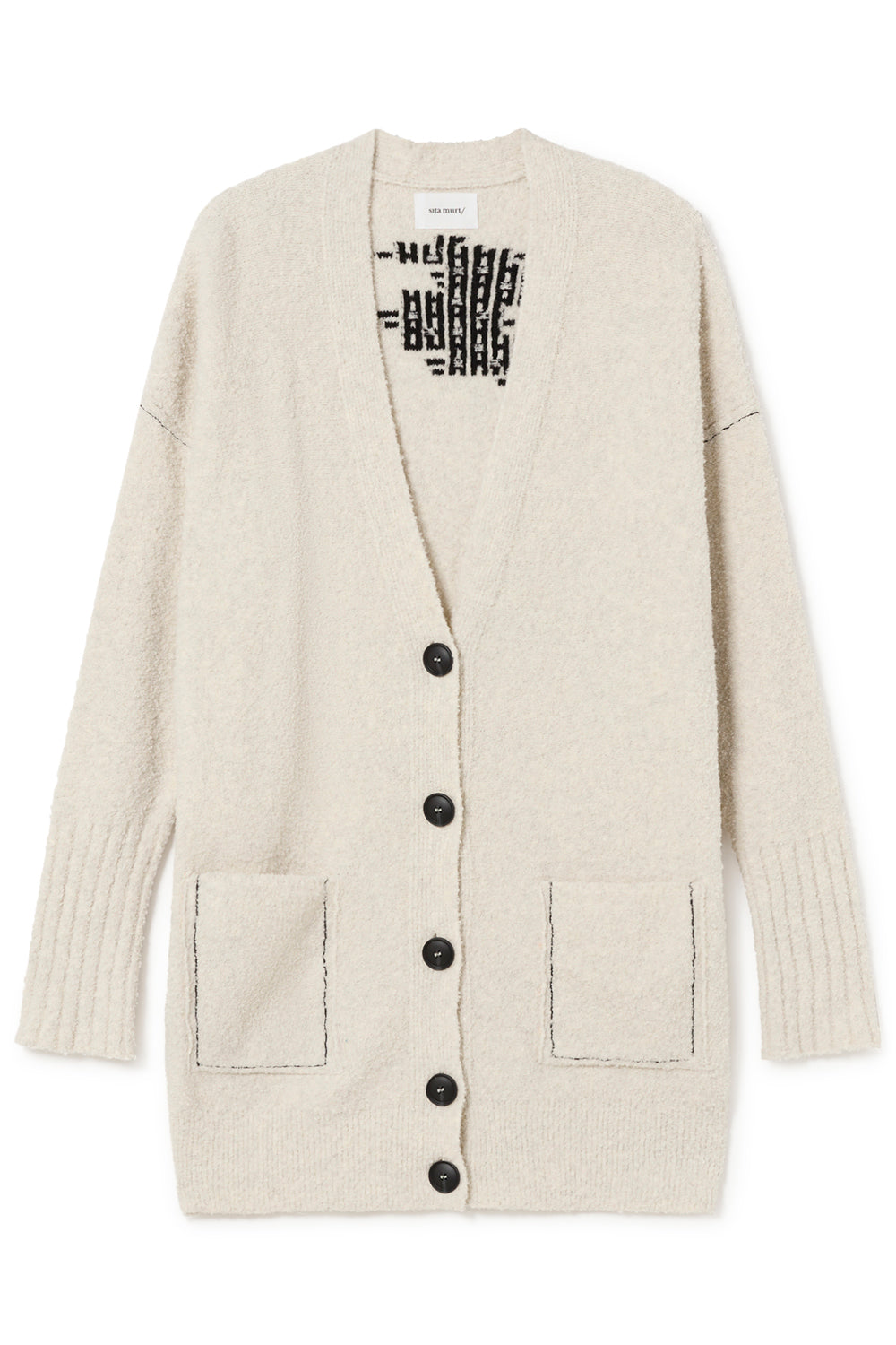 Bouclé Woven Detail Cardigan - Cream Multi by Sita Murt — view 4