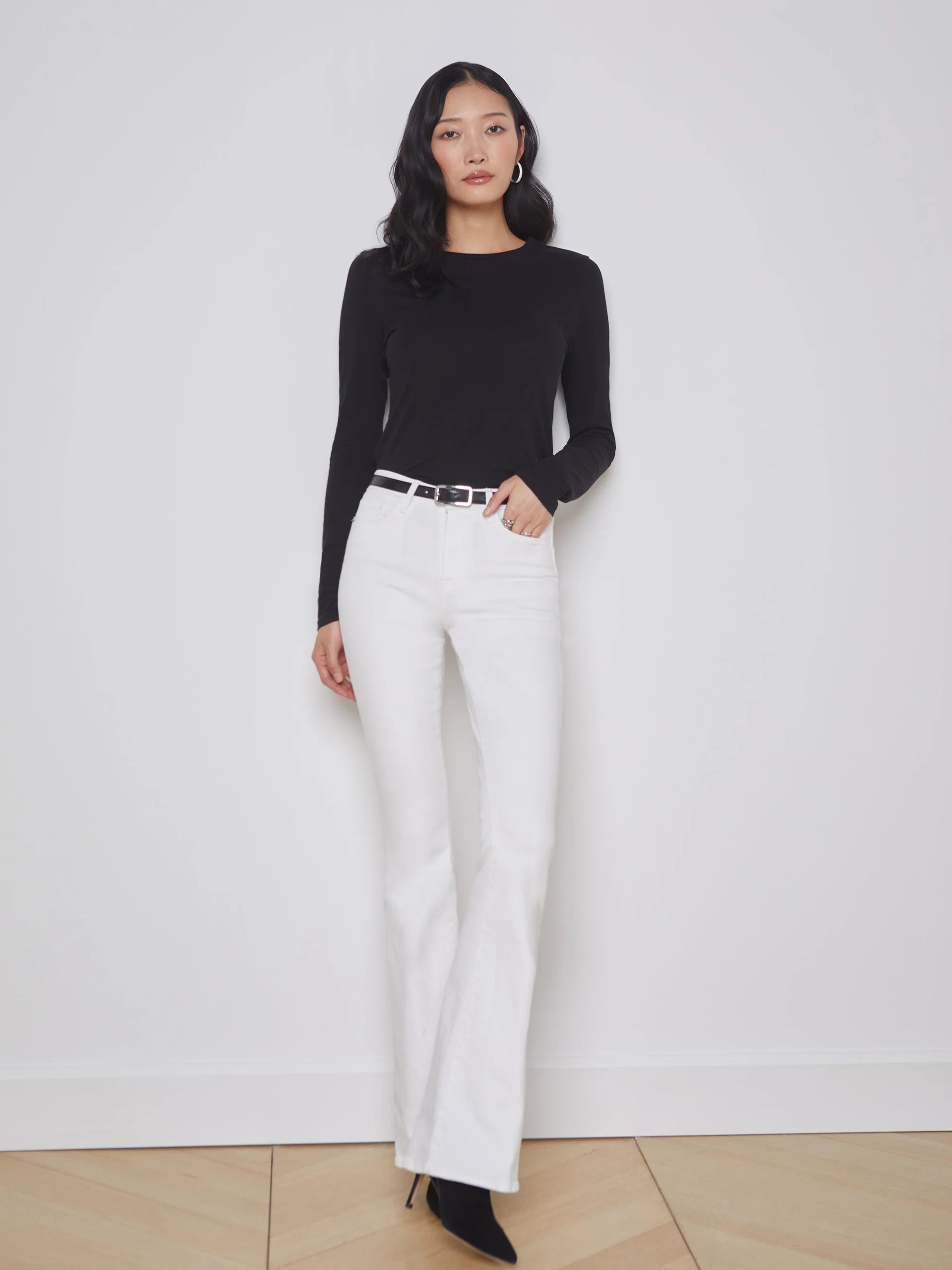 Tess Long Sleeve Tee - Black by L'agence — view 5