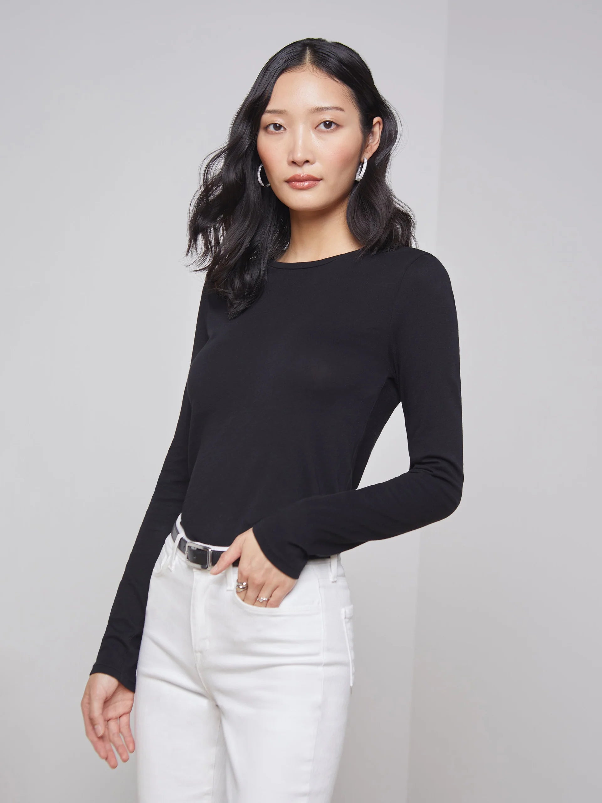 Tess Long Sleeve Tee - Black by L'agence | 25 South Boutiques