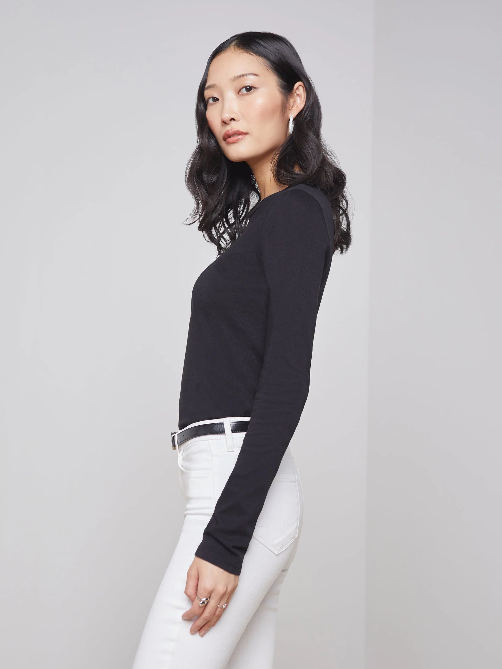 Tess Long Sleeve Tee - Black by L'agence — alternate view
