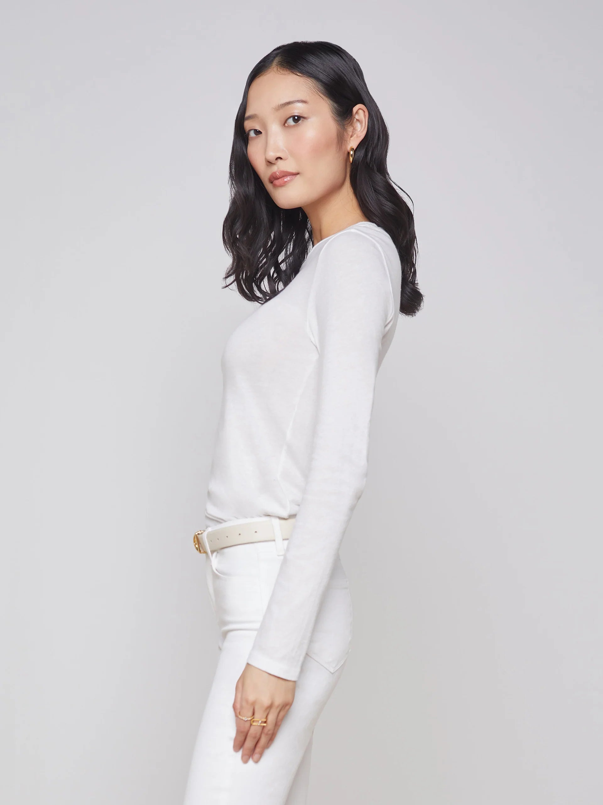 Tess Long Sleeve Tee - White by L'agence — alternate view