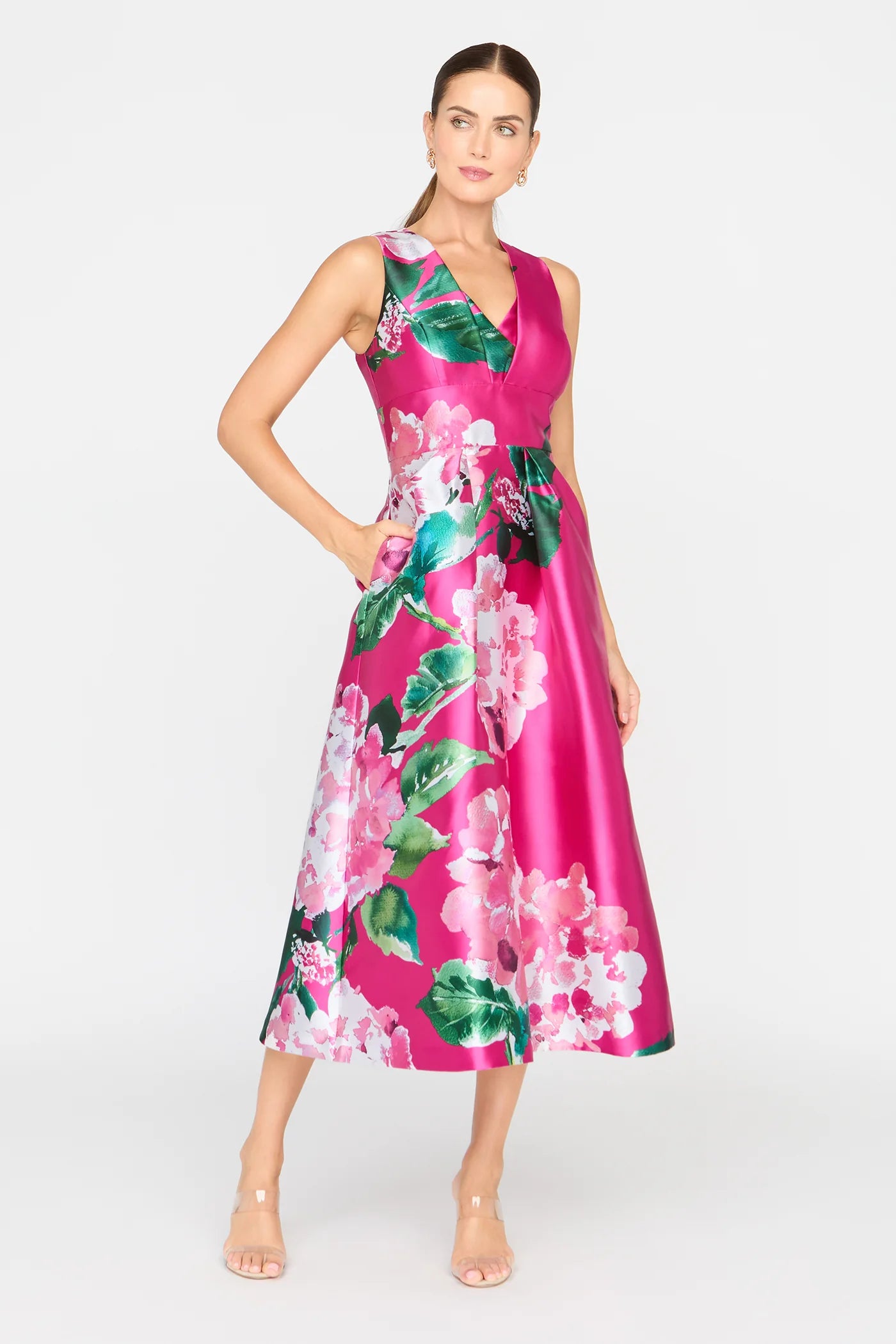 Raina Tea Length Dress - Spring Pink by Kay Unger — view 3