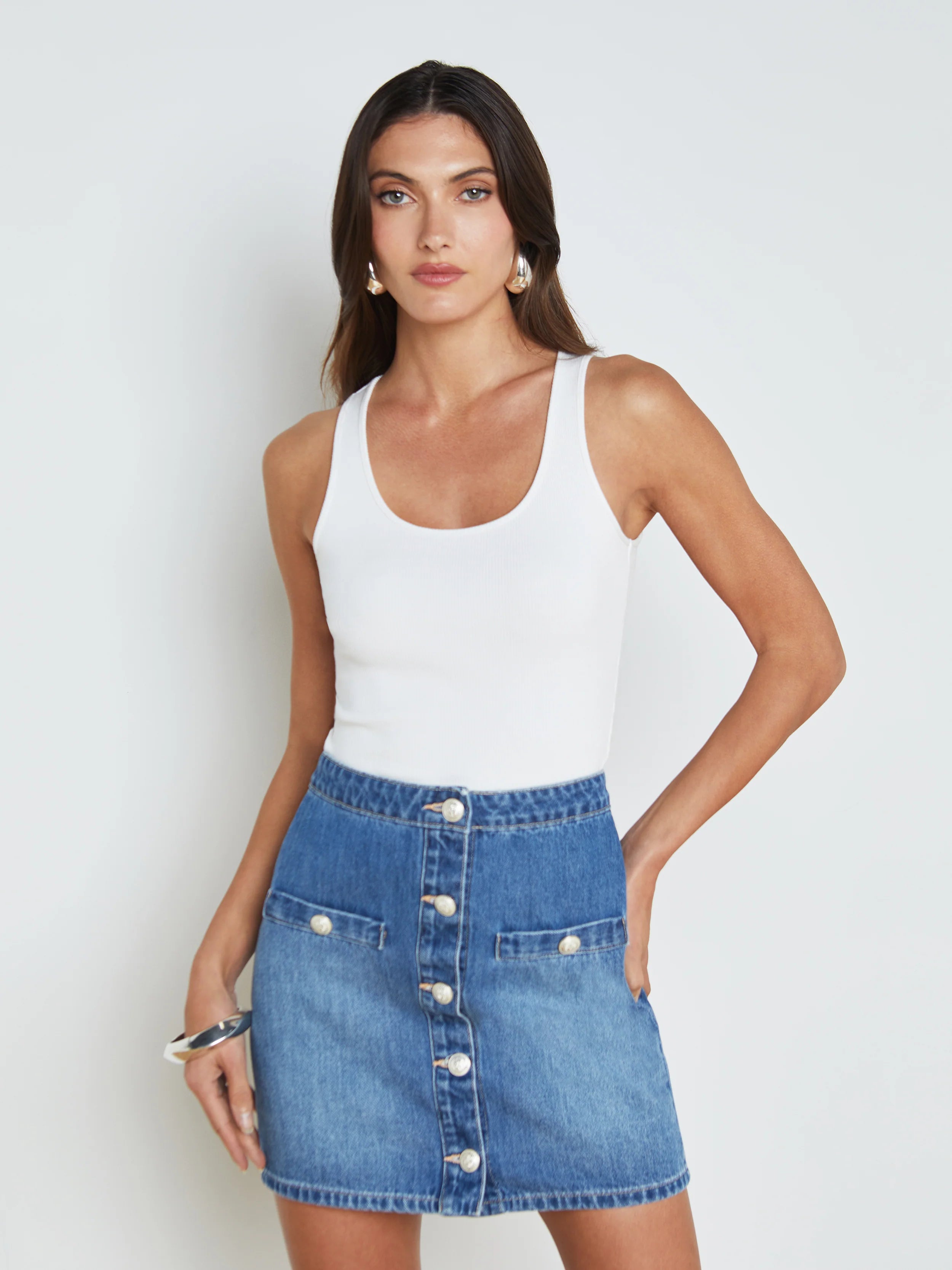 Adira Scoopneck Tank - White by L'agence | 25 South Boutiques