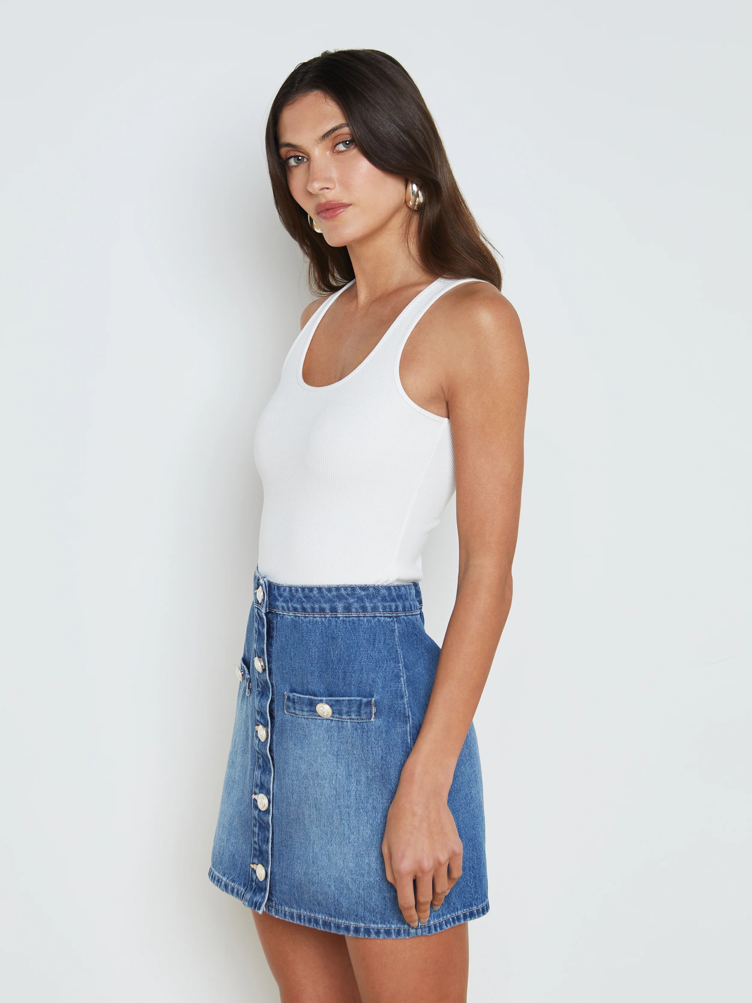 Adira Scoopneck Tank - White by L'agence — view 3