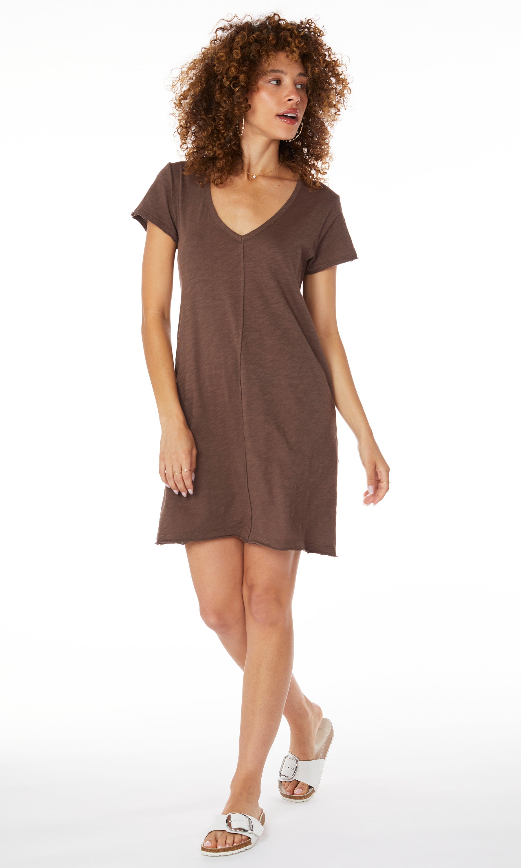 V Neck Raw Edge T-Shirt Dress - Earth by Bobi | 25 South Boutiques
