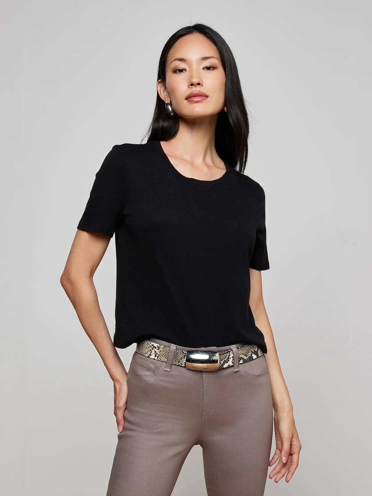 Stormy Cropped Cotton Tee - Black by L'agence | 25 South Boutiques