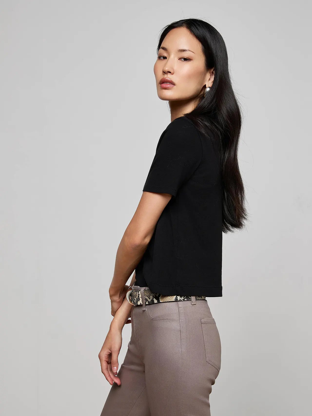 Stormy Cropped Cotton Tee - Black by L'agence — alternate view