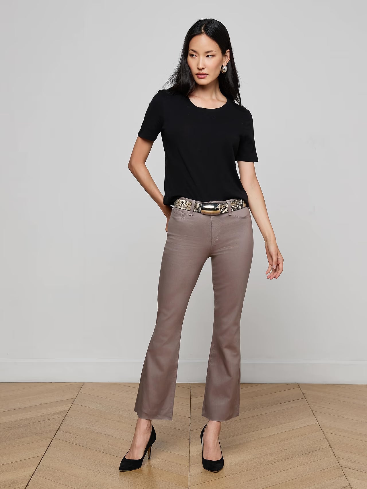 Stormy Cropped Cotton Tee - Black by L'agence — view 3