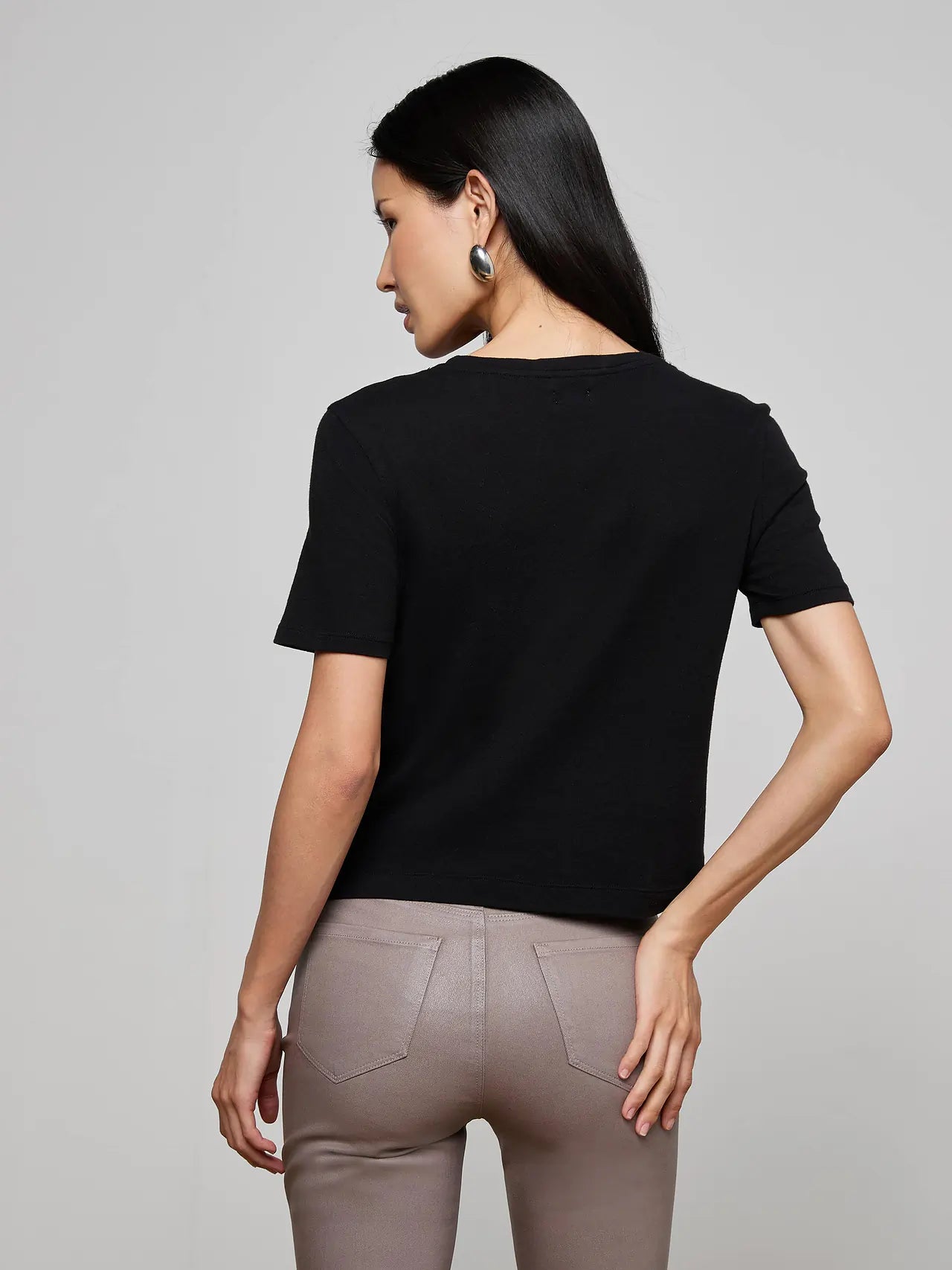 Stormy Cropped Cotton Tee - Black by L'agence — view 4