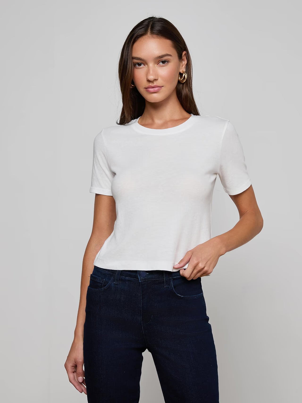Stormy Cropped Cotton Tee - White by L'agence | 25 South Boutiques