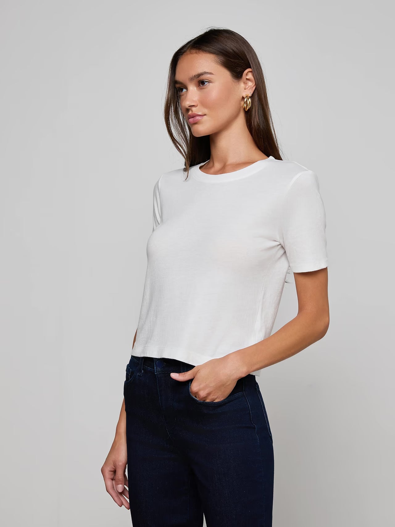 Stormy Cropped Cotton Tee - White by L'agence — alternate view