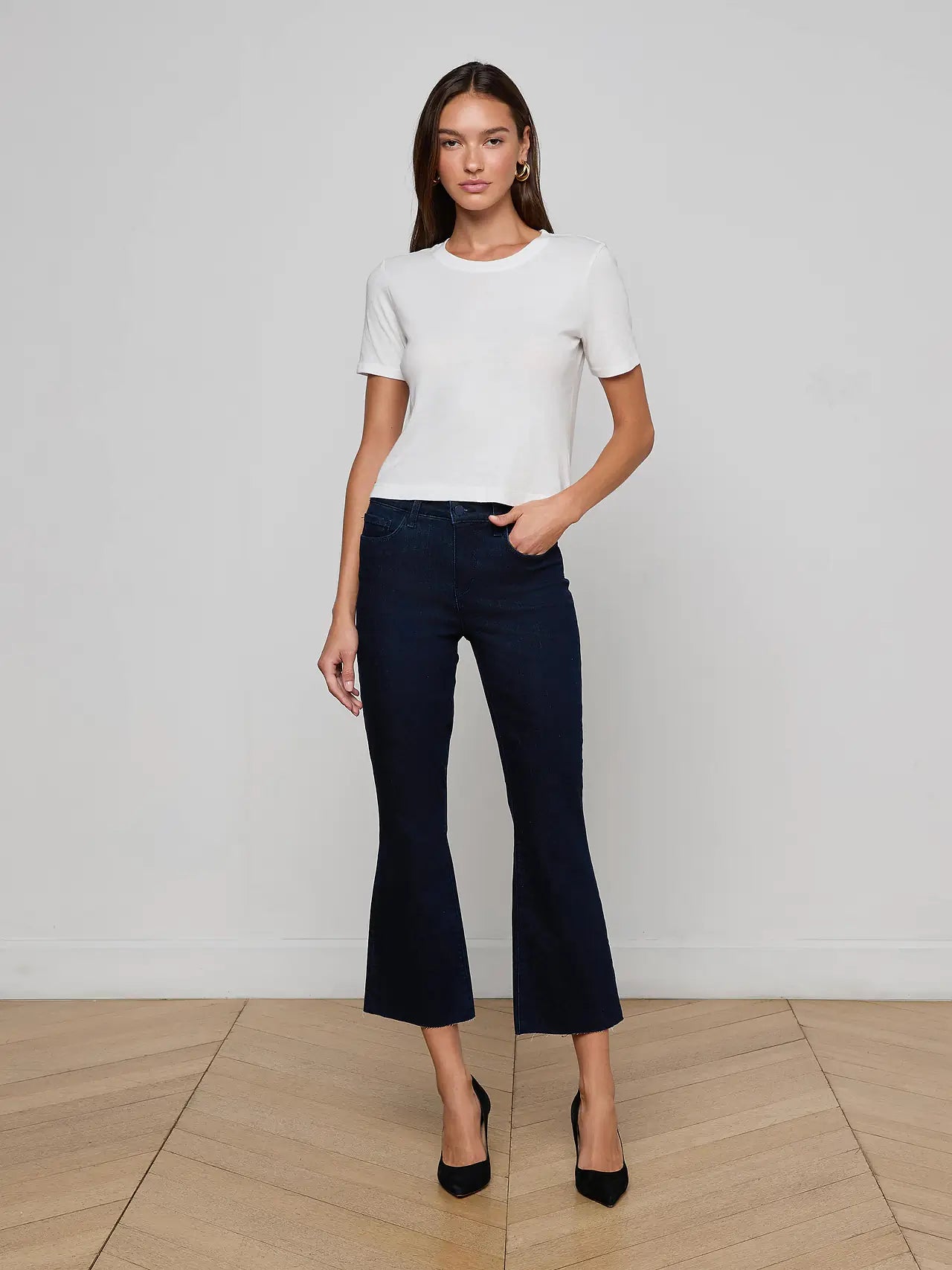 Stormy Cropped Cotton Tee - White by L'agence — view 3