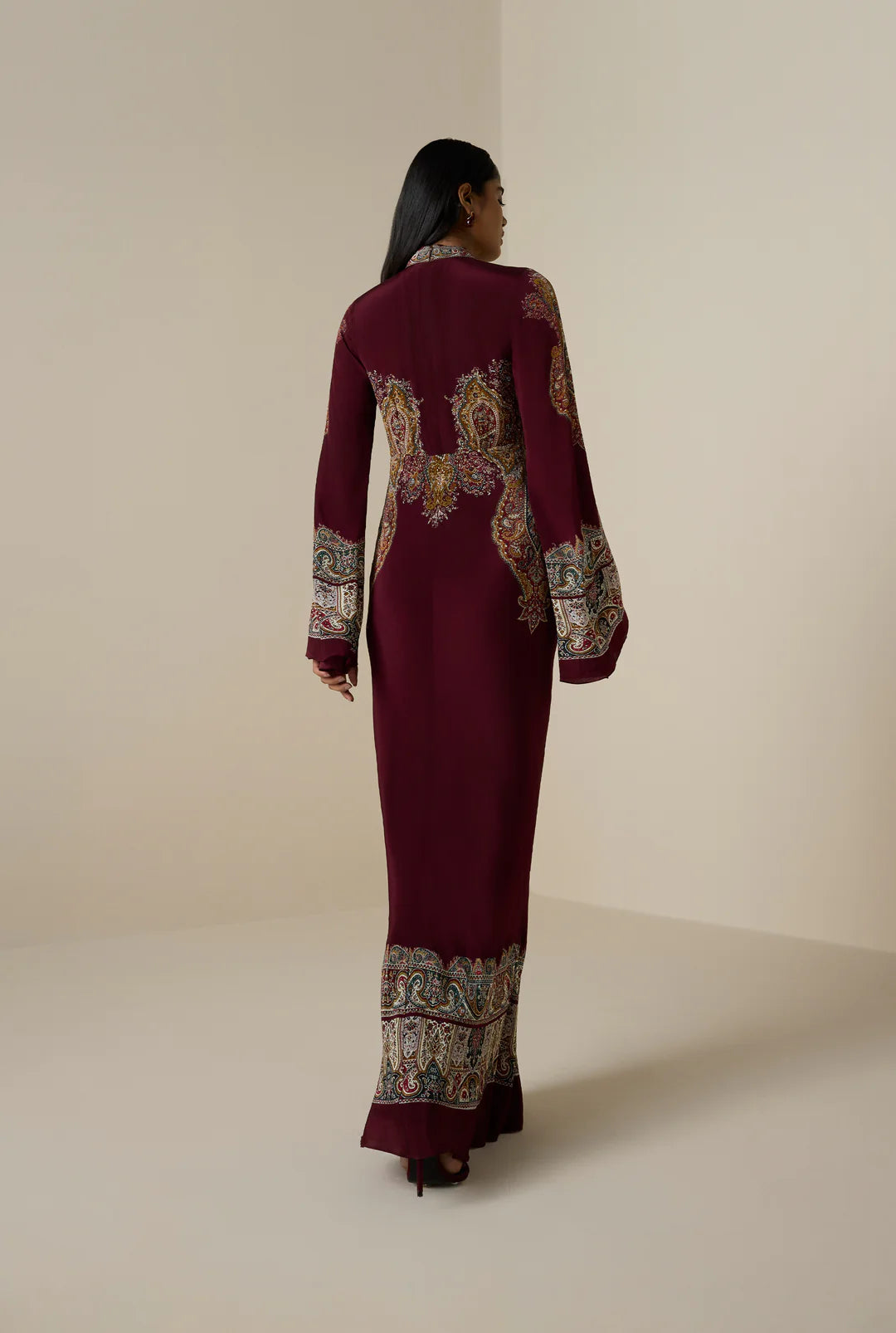 Shifa Long Dress - Burgundy by Hemant & Nandita — view 4