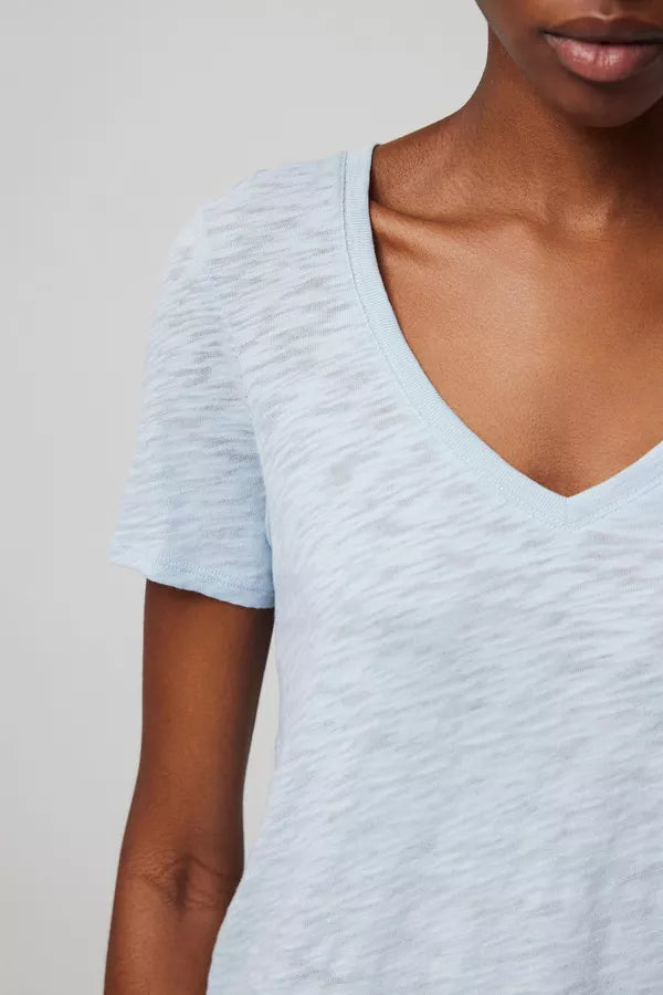 Slub Jersey Classic V-Neck Tee - Powder Blue by ATM — alternate view
