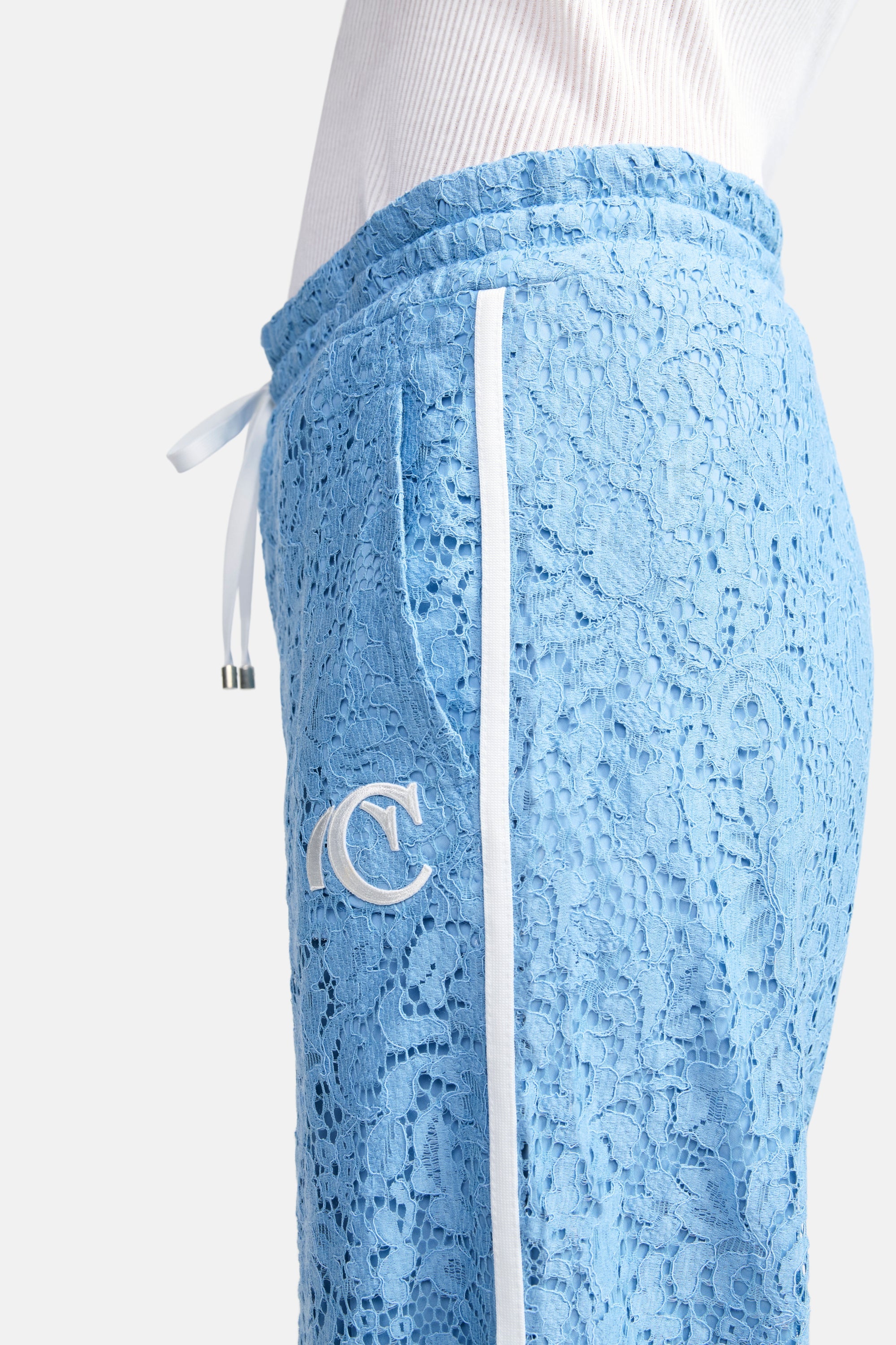 Clara Wide Leg Cropped Lace Pant - Sky Blue by Cambio — view 4