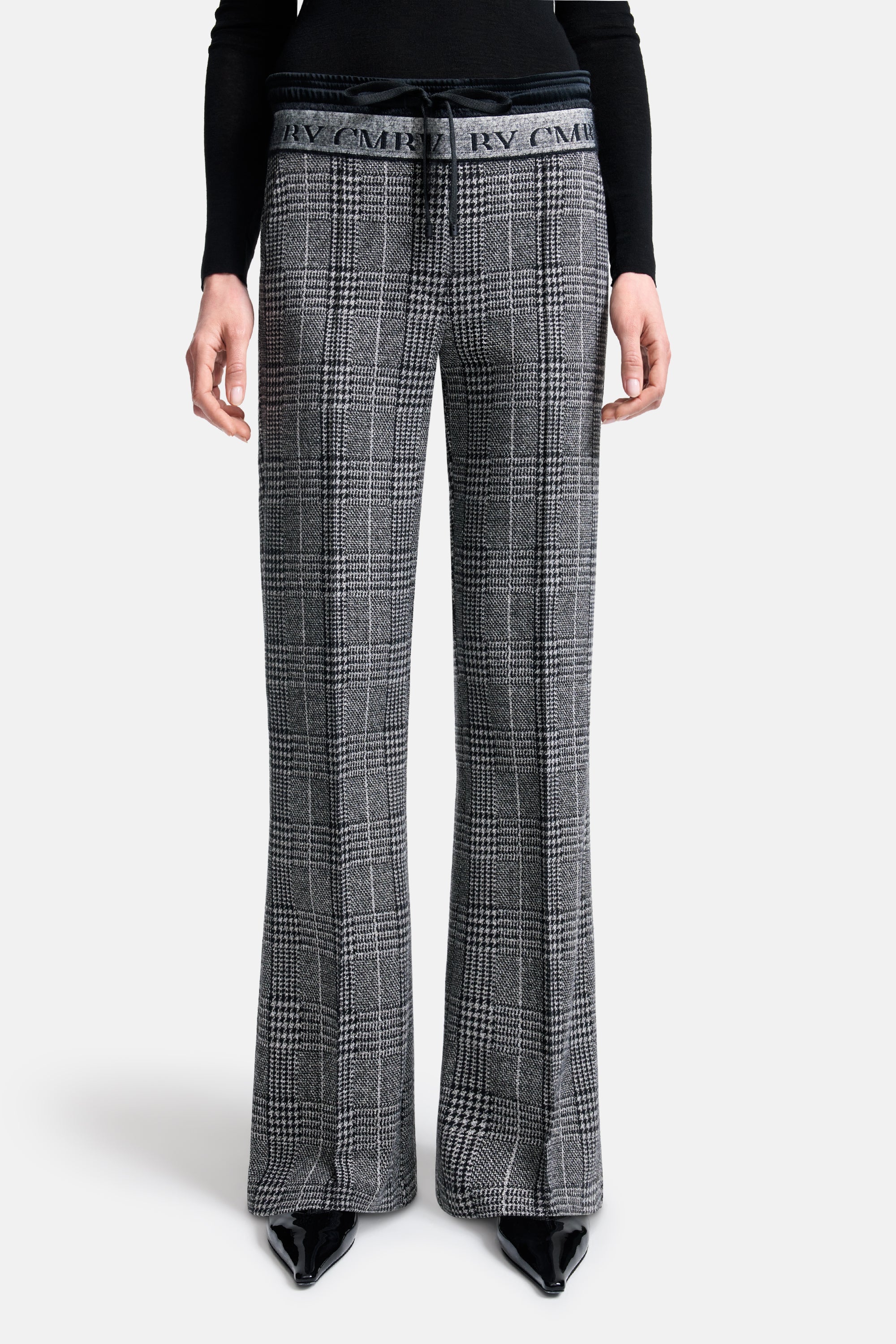 Ava Double Jog Pants - Grey Black Glencheck by Cambio | 25 South Boutiques