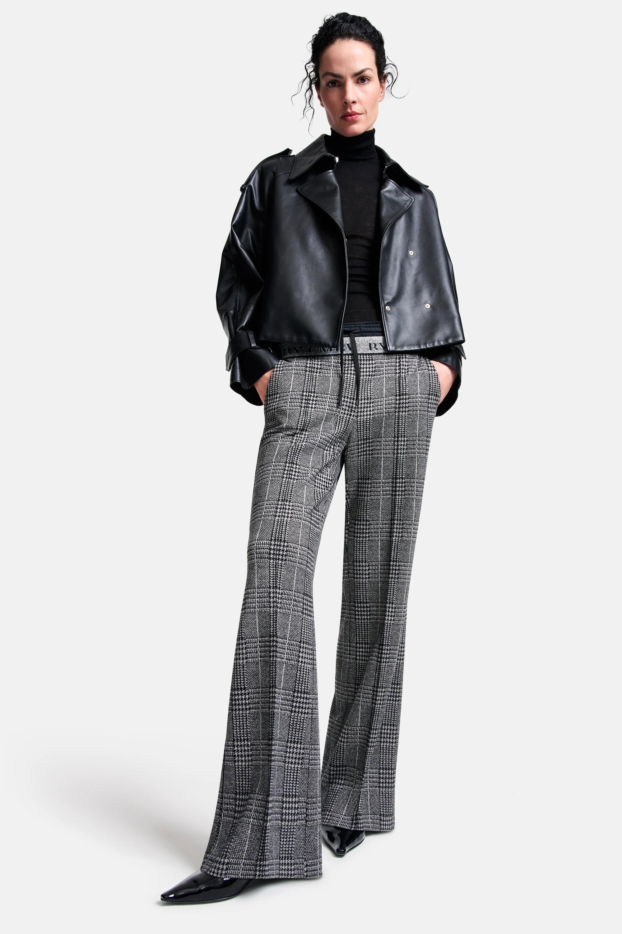 Ava Double Jog Pants - Grey Black Glencheck by Cambio — alternate view