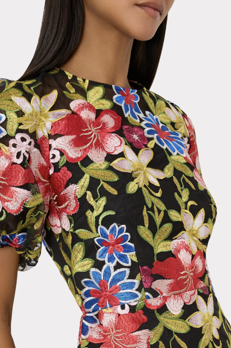 Yasmin Floral Embroidery Dress - Red Multi by Milly — alternate view