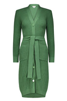 Cotton Cashmere Belted Ribbed Cardigan - Golf Green by Minnie Rose — view 4