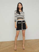 Emi Knit Mini Skirt - Black White Gold Lurex by L'agence — view 5