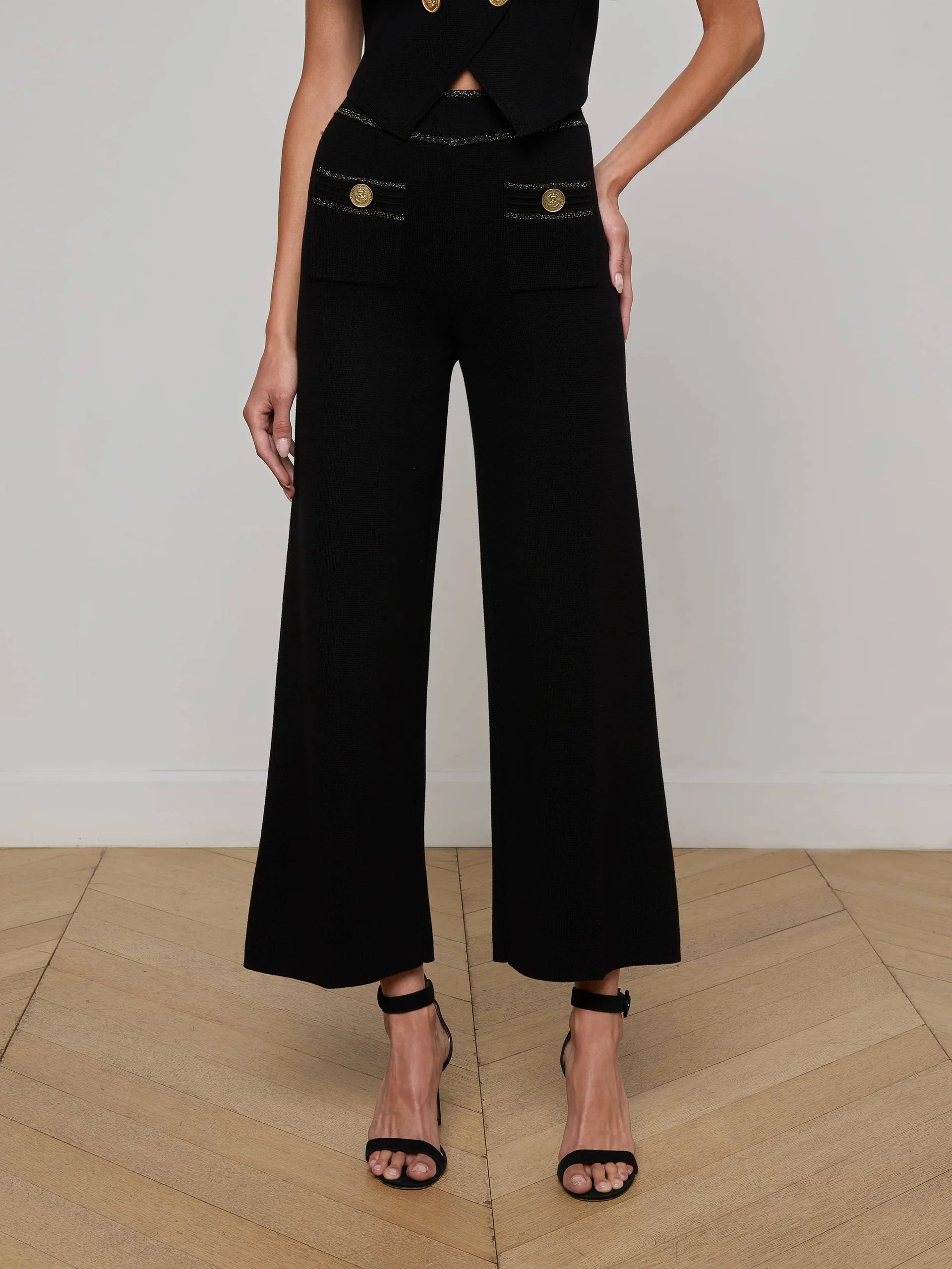 Madrid Wide Leg Knit Pant - Black Gold by L'agence — alternate view