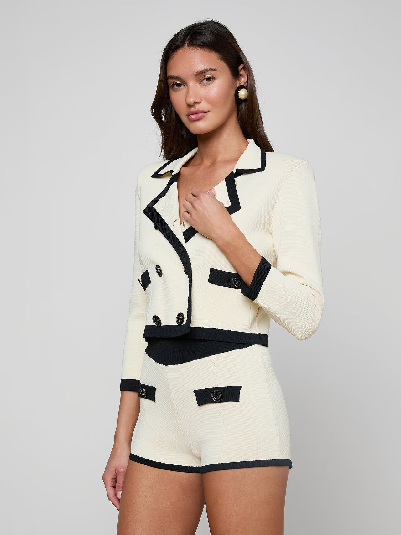 Janu Cropped Knit Jacket - Vintage White Black by L'agence — alternate view