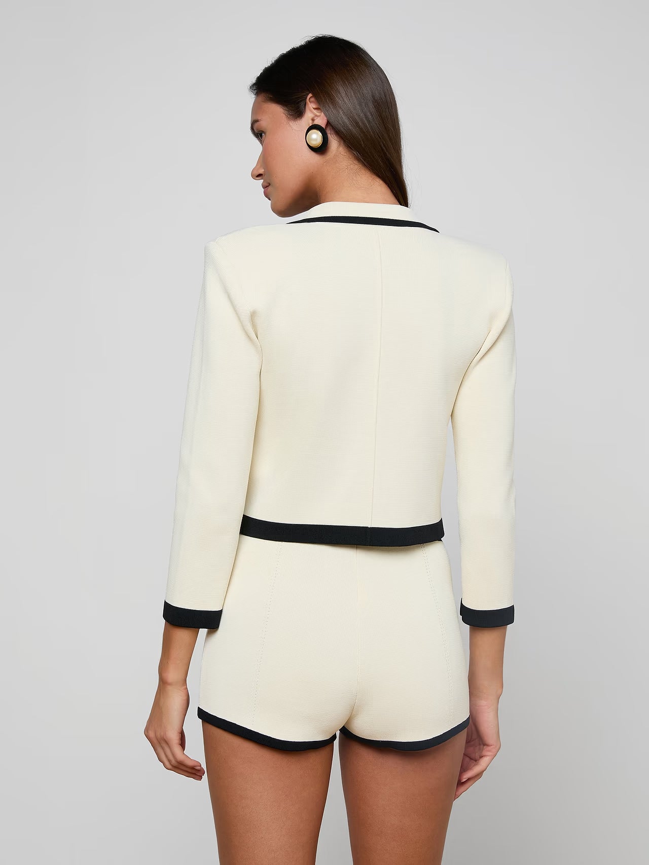 Janu Cropped Knit Jacket - Vintage White Black by L'agence — view 4