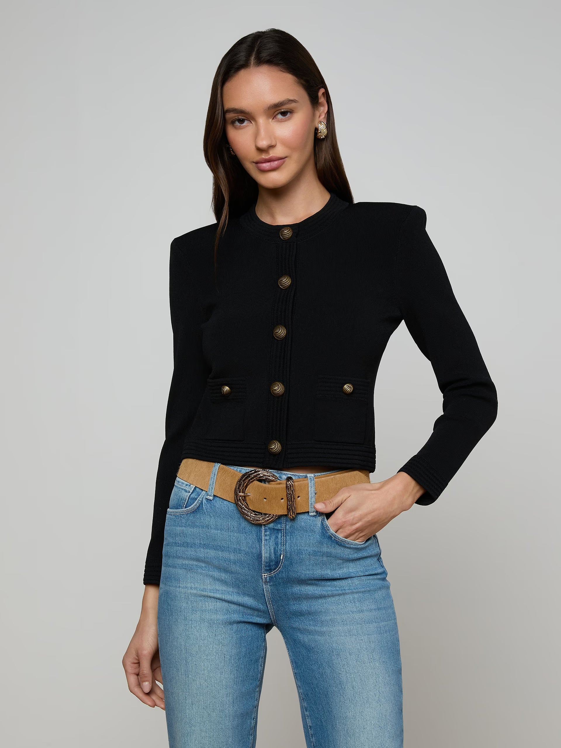 Patsy Cropped Cardigan - Black Gold by L'agence | 25 South Boutiques