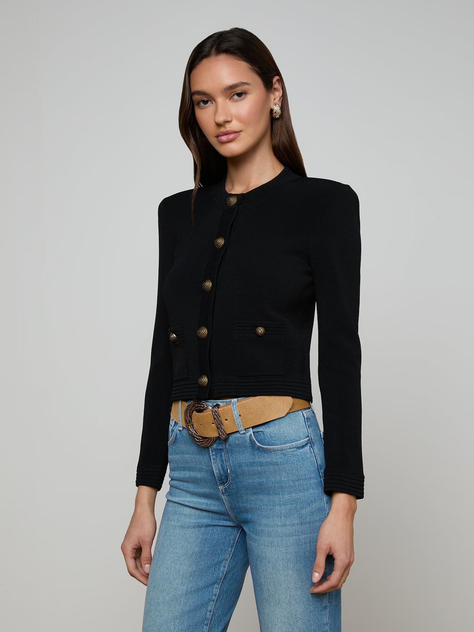 Patsy Cropped Cardigan - Black Gold by L'agence — alternate view