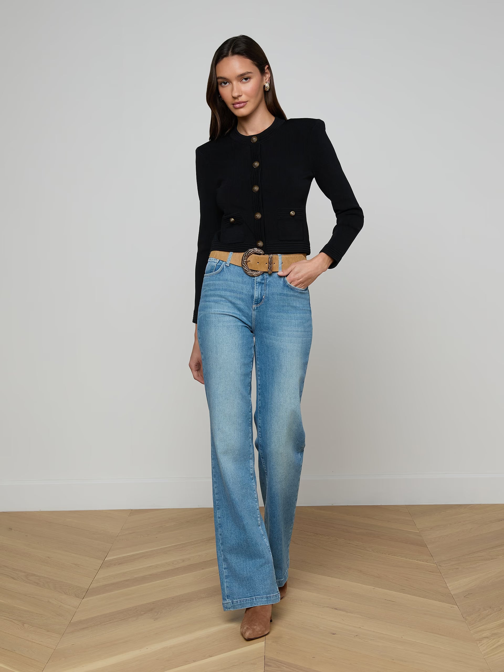 Patsy Cropped Cardigan - Black Gold by L'agence — view 3