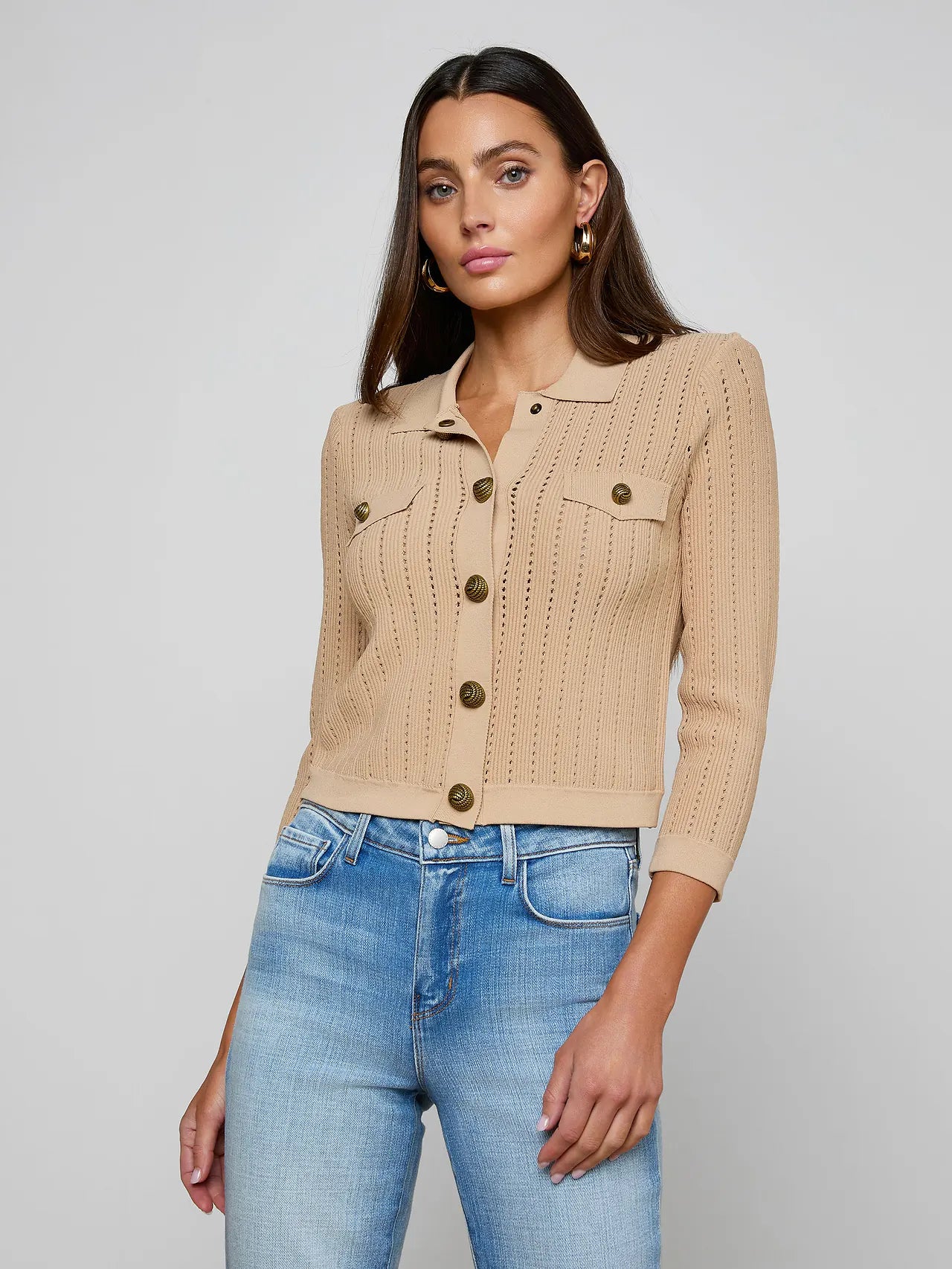 Risa Collared Cardigan - Light Almond Gold by L'agence | 25 South Boutiques